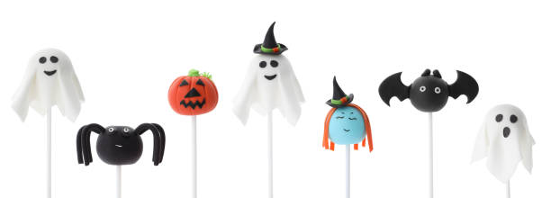 istock Set of Halloween themed cake pops on white background. Banner design 1367102718