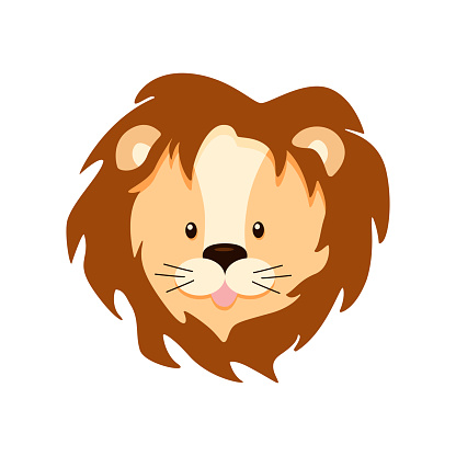 Lion Head Cute Cartoon Childrens Vector Illustration Isolated On White ...