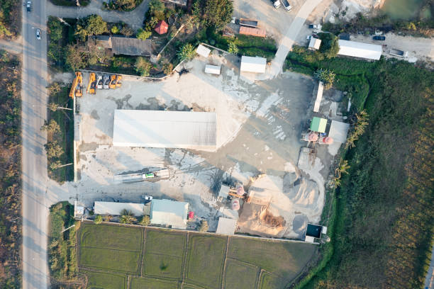 istock Ready mix concrete plant in aerial view. 1367104058