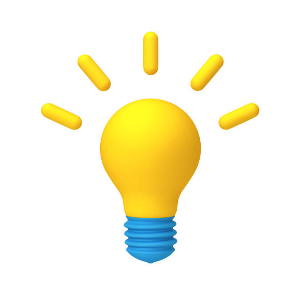 Cartoon light bulb isolated on white. Idea, thinking concept. 3D rendering with clipping path