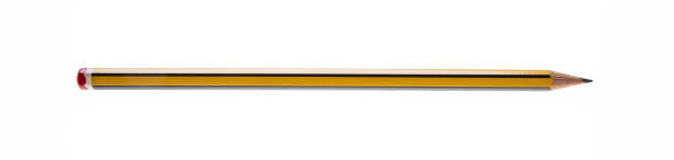 matita di legno lunga colore giallo nero isolato su bianco. vista dall'alto della penna in legno affilato - pencil black sharp color image foto e immagini stock