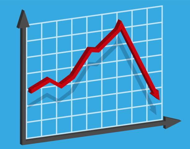 3d graph with decrease report. Diagram with recession and bankruptcy progress. Business and finance vector vector art illustration