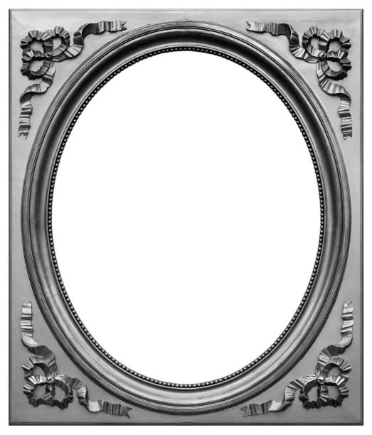 istock Old wooden square oval silver, frame isolated on the white background 1367114743
