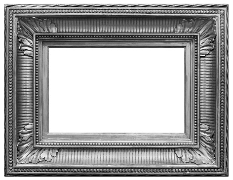 Old wooden square silver-plated frame isolated on the white background