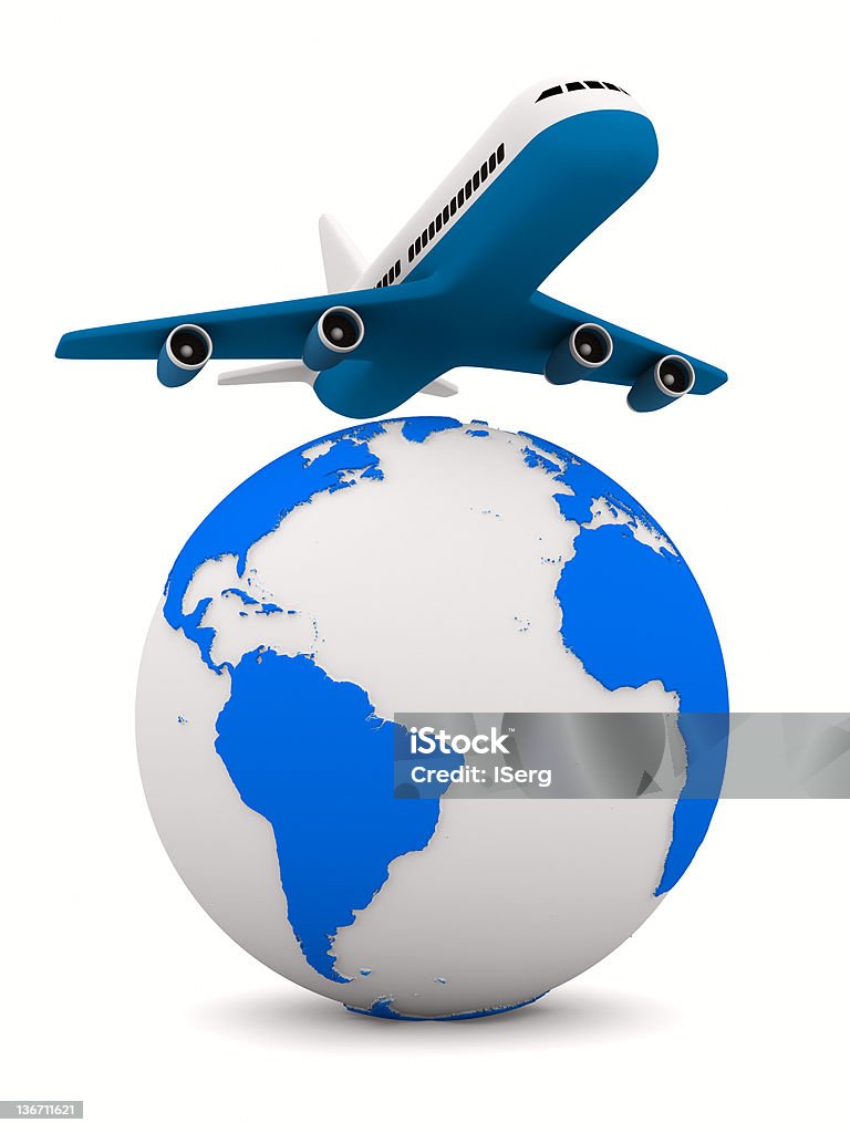 Airplane And Globe On White Background Isolated 3d Image Stock ...