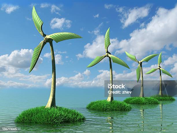 Foto de Turbina Eólica e mais fotos de stock de Arbusto - Arbusto, Azul, Botânica - Assunto