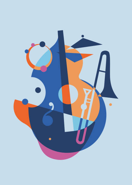 Abstract double bass with saxophone. Abstract double bass with saxophone. Jazz poster design. abstract musical instrument stock illustrations