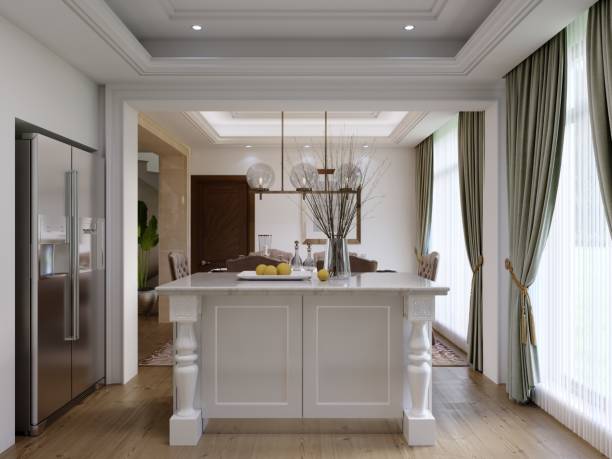 istock White kitchen island in a white classic kitchen with luxury kitchen furniture. 1367117997