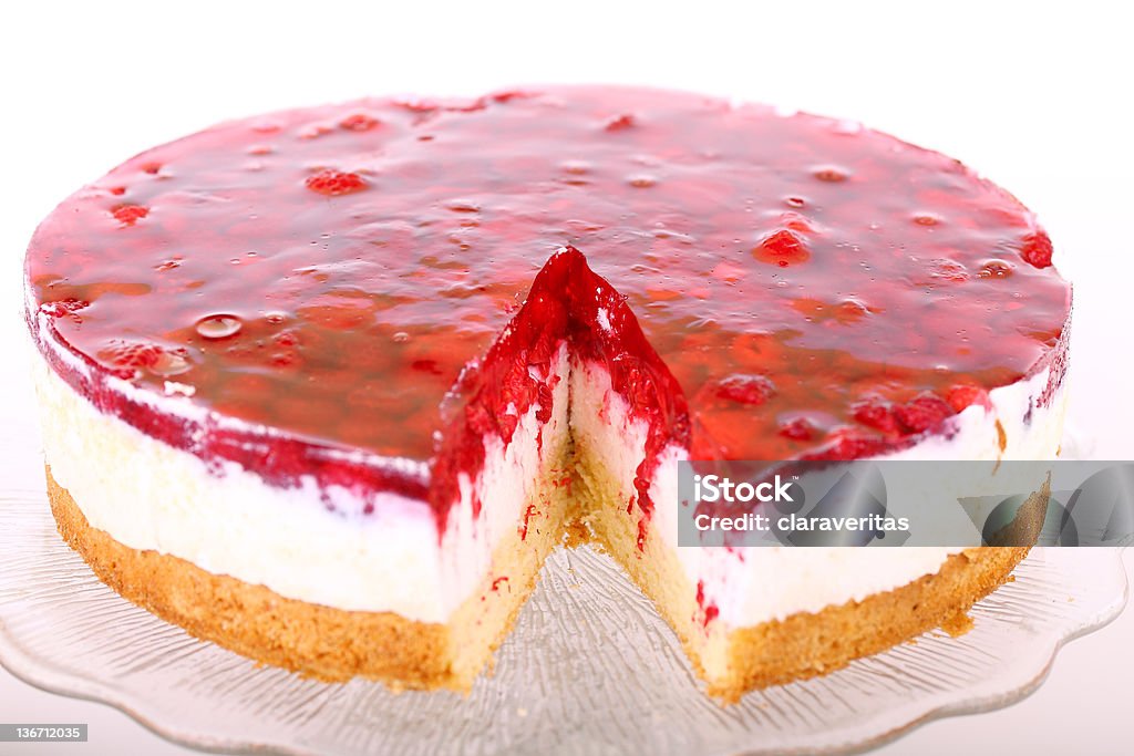 layer cake Raspberry cream layer cake on glass pan Cooking Pan Stock Photo