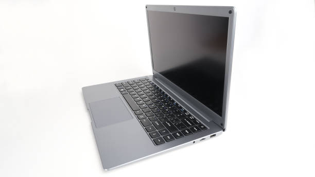 istock Laptop with open lid on white background 1367122262