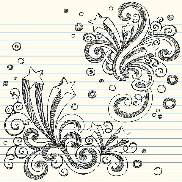 Vector illustration of Shooting Stars Sketchy Doodles Vector Illustration