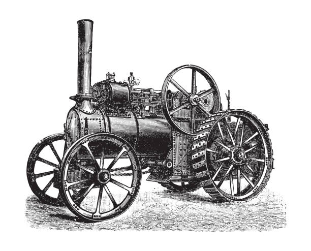 오래된 트랙터 - 빈티지 일러스트레이션 - road going steam engine stock illustrations