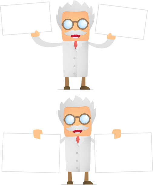 set of funny cartoon scientist vector art illustration