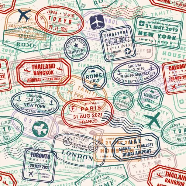 Vector illustration of Seamless pattern passport stamps
