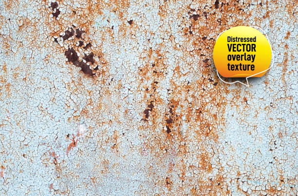 stockillustraties, clipart, cartoons en iconen met rusty metal background with distressed metal plate texture. texture of the old rusty metal plate with cracks. realistic grunge texture background. vector illustration. isolated on white background. - roestkleurig