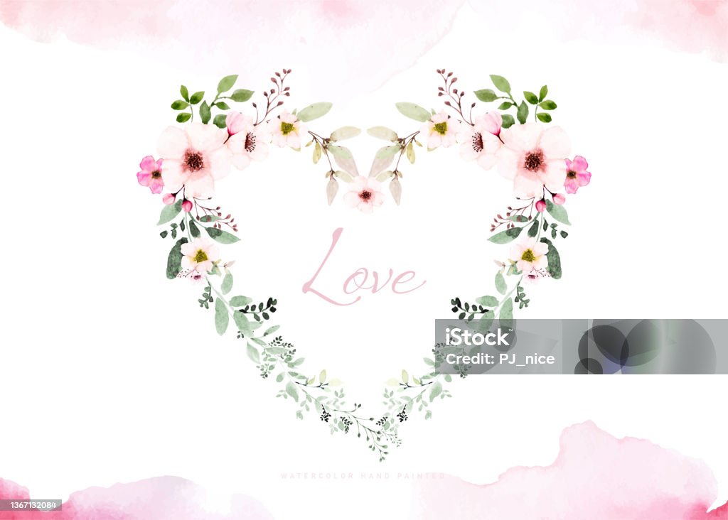 Ilustración de Acuarela De Amor Con Flores Rosas Y Hojas Decoradas En Forma  De Corazón y más Vectores Libres de Derechos de Pintura de acuarela - iStock