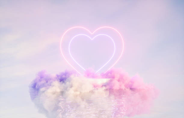 istock Natural beauty podium backdrop for product display with dreamy cloud and neon light background. 1367132508