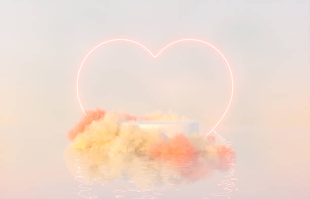 istock Natural beauty podium backdrop for product display with dreamy cloud and neon light background. 1367132528