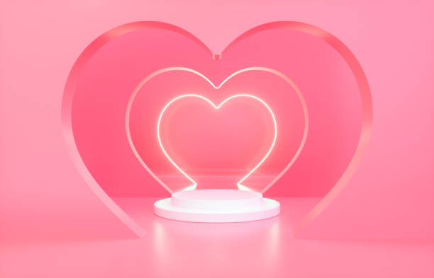 Beauty fashion podium backdrop with heart shape neon frame.