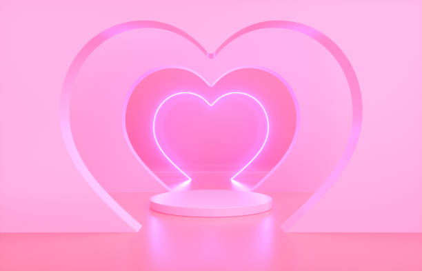 istock Beauty fashion podium backdrop with heart shape neon frame. 1367132573