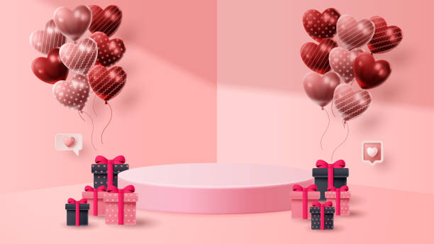 istock Valentine's day 3D podium product presentation for banner, advertising, and business. vector illustration 1367132939