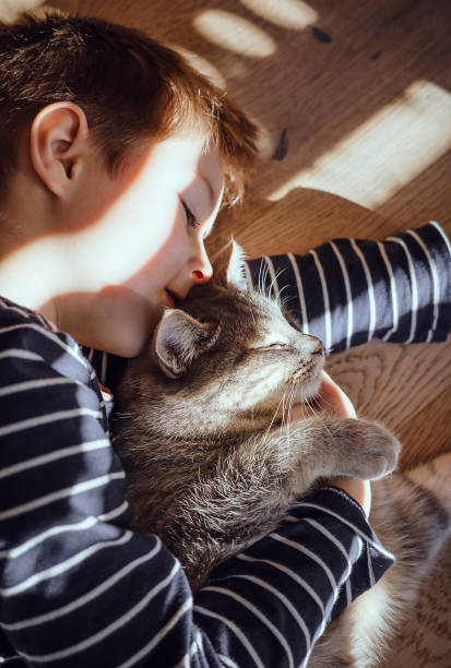 istock Kid portrait with cat at home 1367133145
