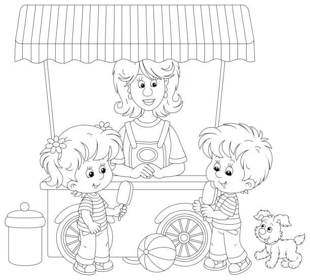 Vector illustration of Happy little kids with chocolate ice cream