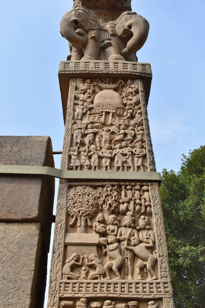 istock Stupa No 1, North Gateway, Left Pillar, Inside  Panel 2:  Ajatshatru visit to Buddha. 1367134284