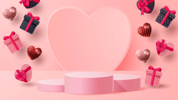 istock Valentine's day 3D podium product presentation for banner, advertising, and business. vector illustration 1367135577