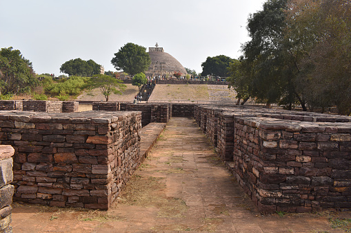 Monastery 51 a well preserved quadrangular structure. World Heritage Site, Sanchi, Madhya Pradesh, India