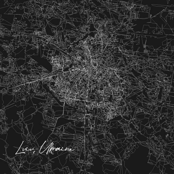 istock Lviv City Black and white map. Art print template for decoration. Black and white. Stock vector illustration isolated 1367138532