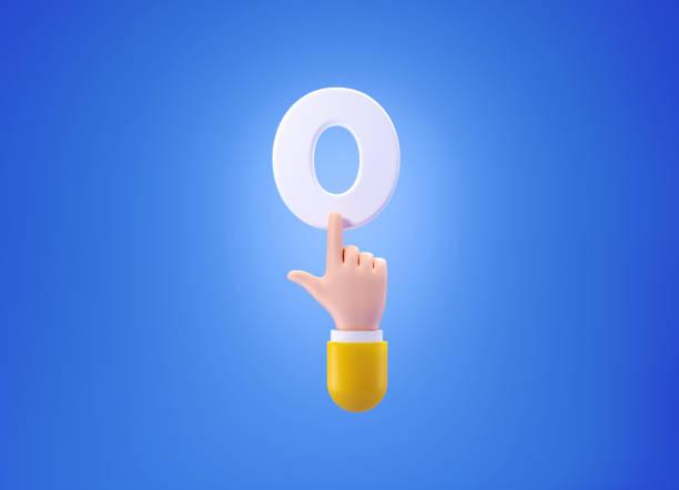 istock Cartoon Style Human Hand Clicking Over Number 0 On Blue Background 1367139669