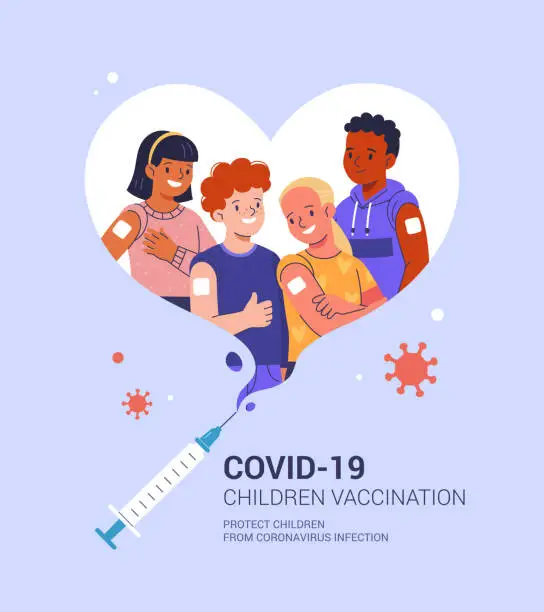 Vector illustration of Children's COVID-19 vaccination poster template.
