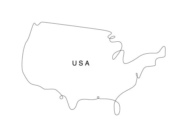 アメリカ連合州 連続回線マップ。ラインアートusaマップ。 ベクトルイラスト北米。単一のアウトライン西の世界。 - ウッチ点のイラスト素材／クリップアート素材／マンガ素材／アイコン素材