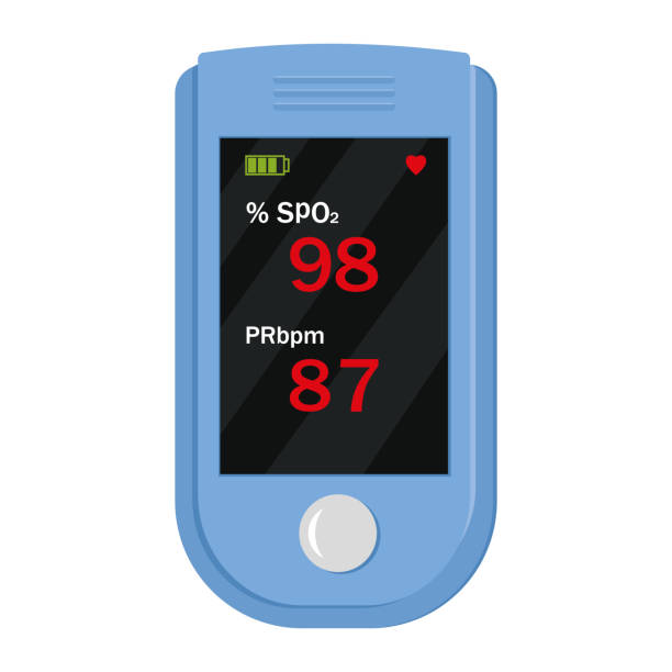ilustrações, clipart, desenhos animados e ícones de dispositivo de medição de oxigênio, ilustração vetorial isolada de cor no estilo desenho animado - pulse oxymeter