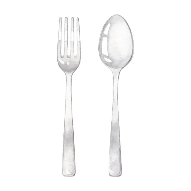 Vector illustration of Watercolor Spoon and Fork