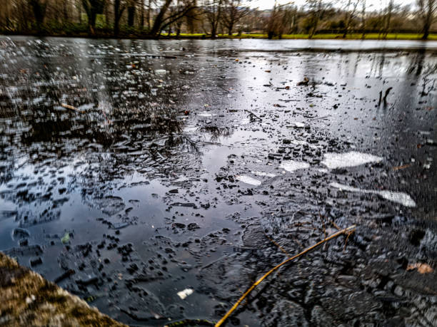 Frozen pond, lake that is thawing