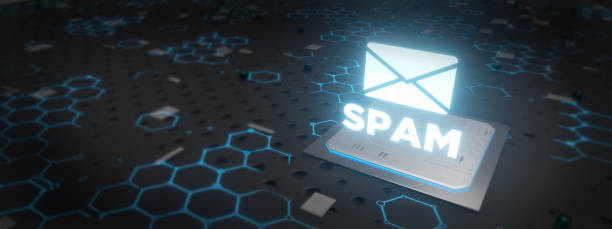 e-mail-spam auf einem prozessor-digital-technologie-konzept - spam stock-fotos und bilder
