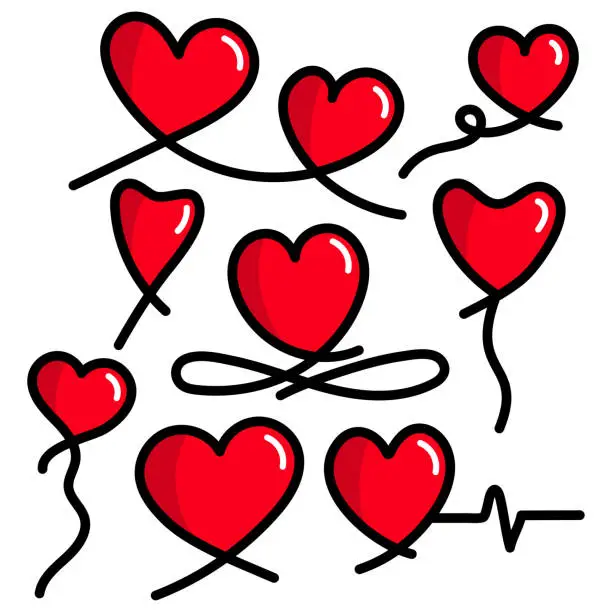 Vector illustration of Hand drawn love heart collection design. Doodle hearts. Vector illustration