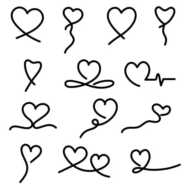 Vector illustration of Hand drawn love heart collection design. Doodle hearts. Vector illustration