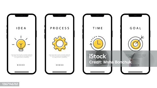 istock Business strategy. A step-by-step plan for a business in a smartphone. Idea, process, time and purpose. Vector illustration 1367146761