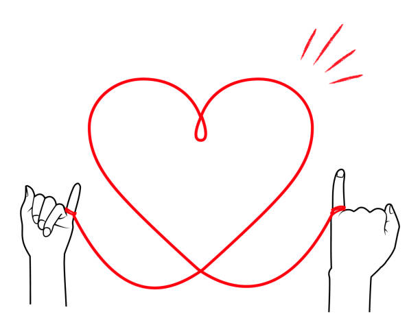 bildbanksillustrationer, clip art samt tecknat material och ikoner med illustration of hands tied with a red thread. simple line drawing. - speed dating