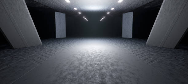 istock Futuristic Science Fiction Technology Hall Or Corridor Neon Lights with Dark Slate Gray Colors Background Alien Concept 3D Rendering 1367147208
