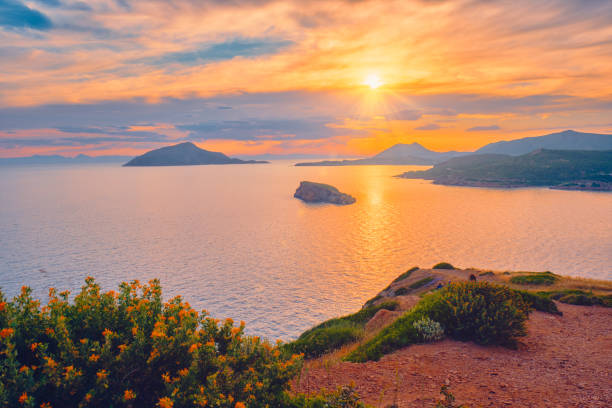 istock Aegean Sea with islands view on sunset 1367148214