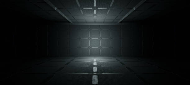 istock Abstract futuristic with glowing neon light and grid line pattern background. Technology style or geometric walls. 3D rendering. 1367148378