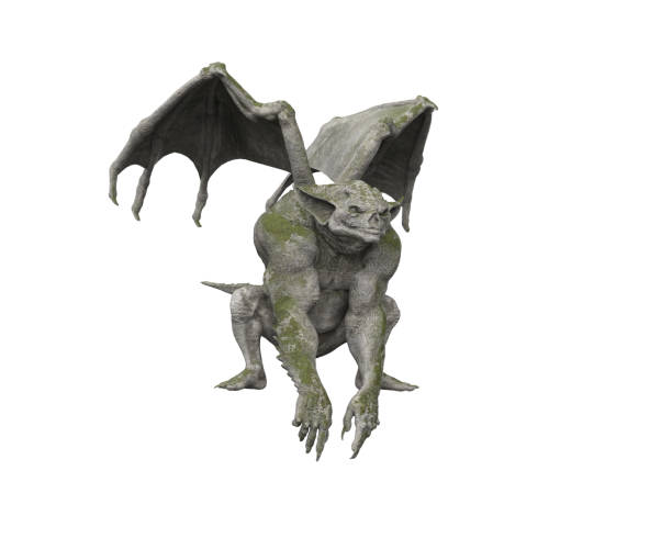 istock 3D illustration of a gothic stone Gargoyle statue isolated on a white background. 1367148891