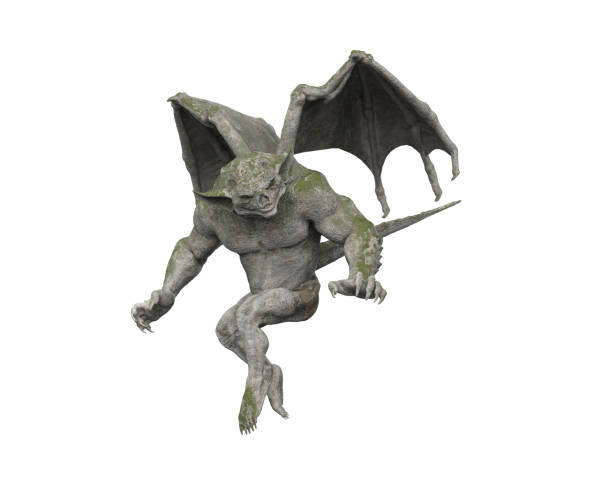 istock 3D illustration of a moss covered stone Gargoyle fantasy creature isolated on a white background. 1367148908