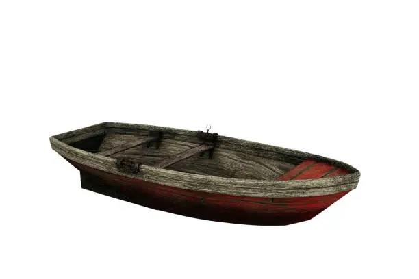 Small wooden pirate boat. 3D illustration isolated on a white background.