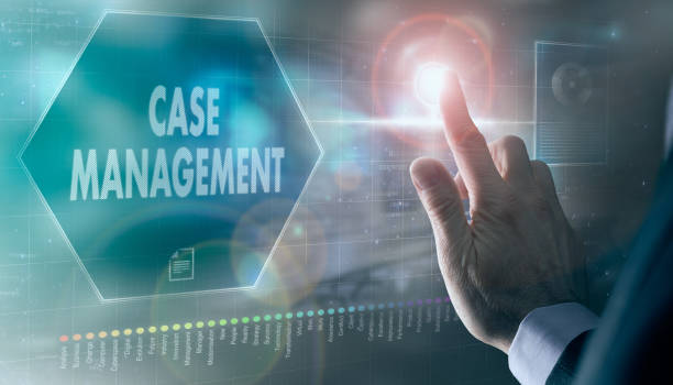 istock A businessman controlling a futuristic display with a Case Management concept on it. 1367151423