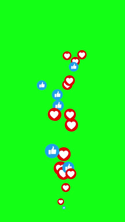 Seamless loop. Social media Live style animated icon on green background. Love heart and thumbs up symbols. Valentines day. Live stream. Chroma Key